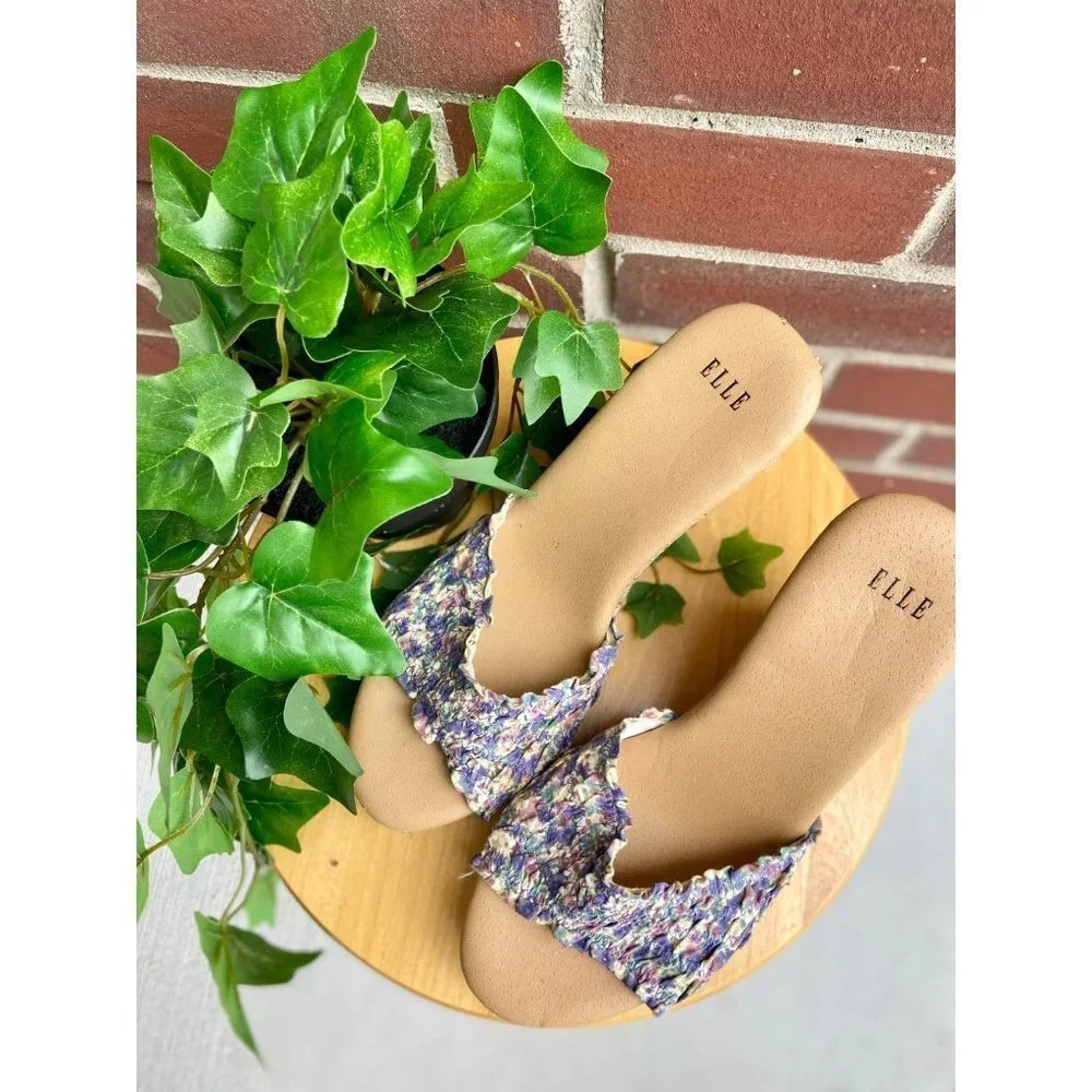 𝅺ELLE Floral Woven Backless Wedge Sandals - Picture 3 of 7